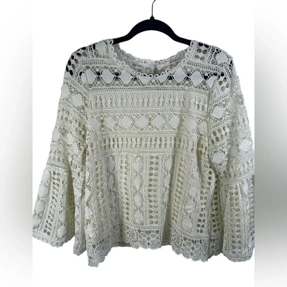 Ellison Off White Boho Lace Crochet Bell Sleeve with Liner‎ Blouse Size Large - Picture 1 of 4